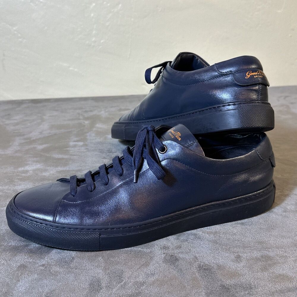 12 New Good Man Brand Leather Sneakers Mens Navy Blue Casual Shoes Made Italy